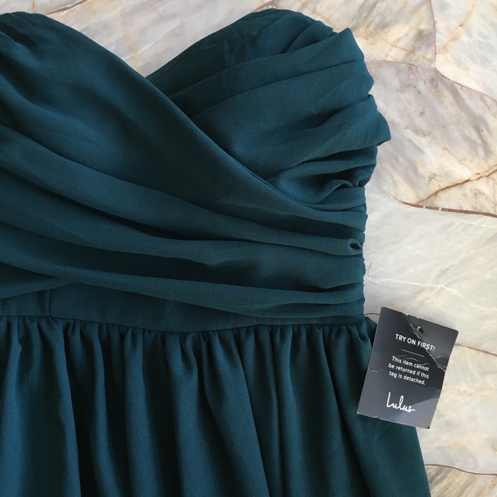 Lulu Green Floor Length Strapless Bridesmaid Dress